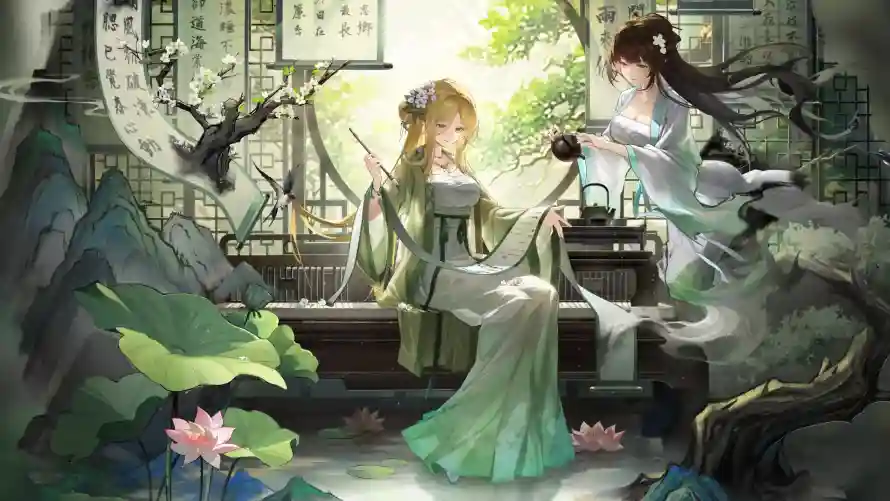 4k书法壁纸 - 古装 - 古风 - 庭院「哲风壁纸」