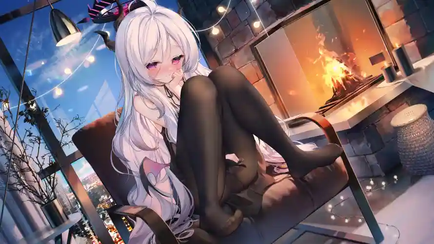 4k串灯壁纸-夜景 - 室内-少女「哲风壁纸」