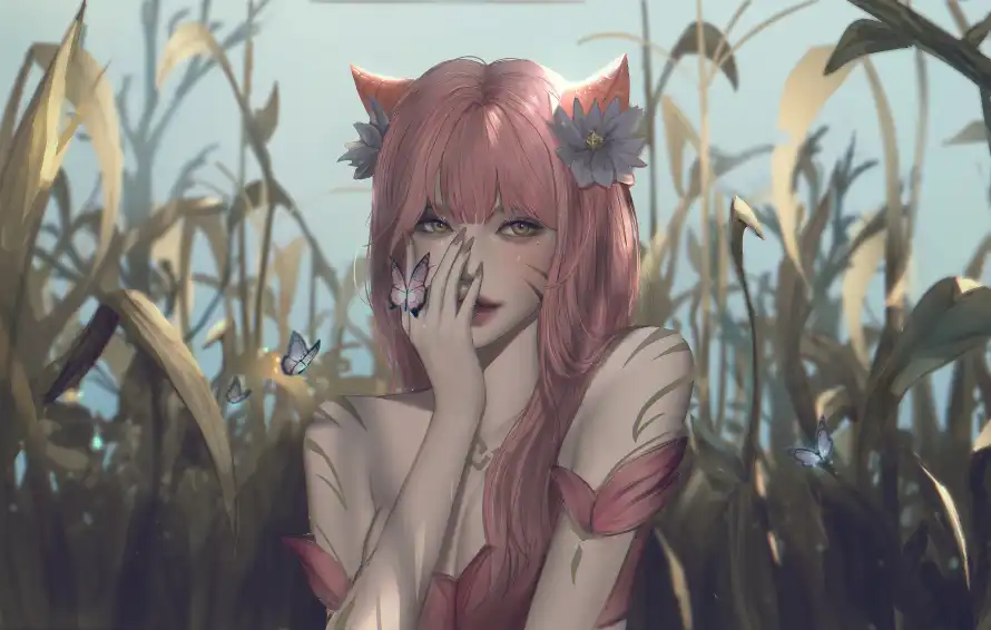 5k少女壁纸-插画 - 狐女-猫耳「哲风壁纸」