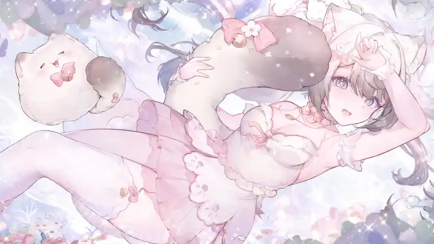 4k粉嫩壁纸-软萌 - 猫耳朵-蝴蝶结「哲风壁纸」