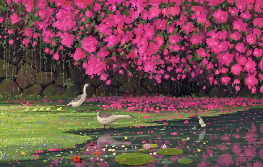 4k壁纸壁纸-插画 - 水鸟-池塘「哲风壁纸」