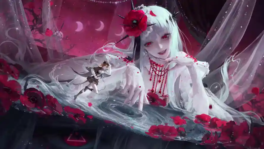 4k暗黑壁纸-白发 - 红瞳-花嫁「哲风壁纸」