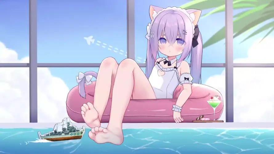 3k夏日壁纸-海水 - 猫耳-粉色「哲风壁纸」