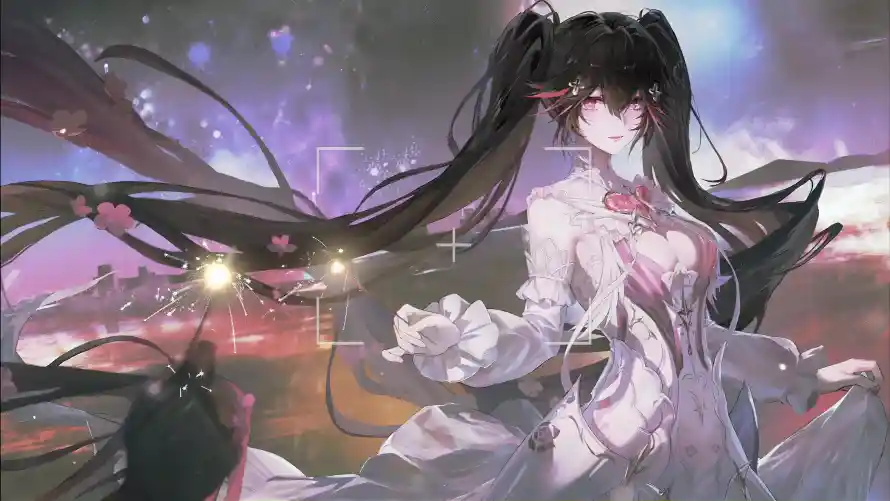 4k少女壁纸-晚霞 - 烟花-二次元「哲风壁纸」