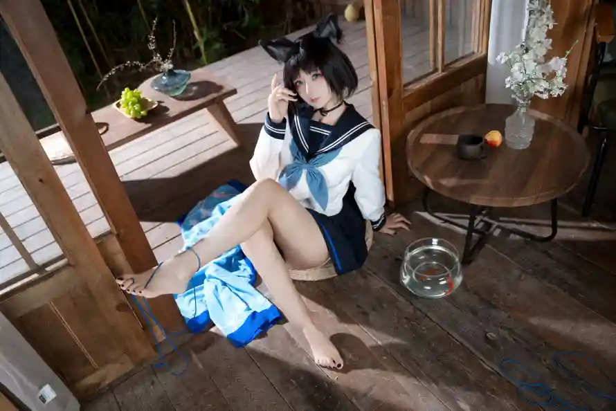 4k光脚壁纸-少女 - 猫耳-短发「哲风壁纸」