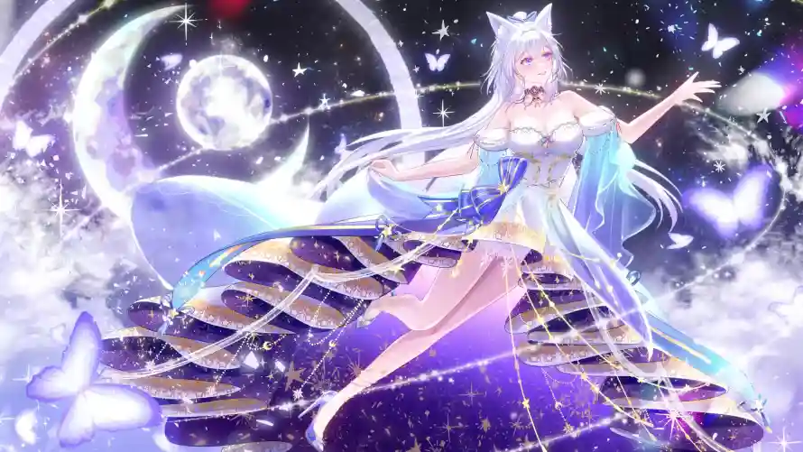 4k星空壁纸-月牙 - 白发-蝴蝶「哲风壁纸」