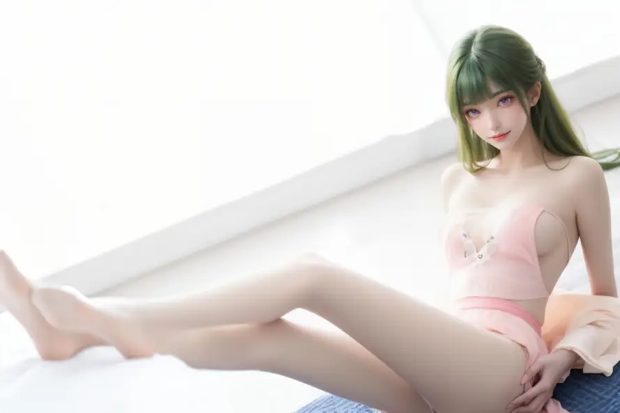 5k少女壁纸-粉衣 - 绿发-芙蕖「哲风壁纸」