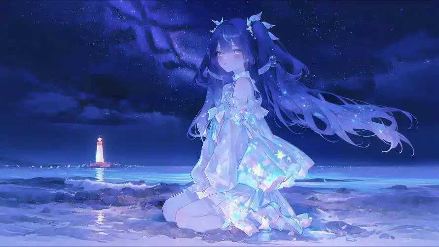 3k夜晚壁纸-星空 - 海滩-海边「哲风壁纸」