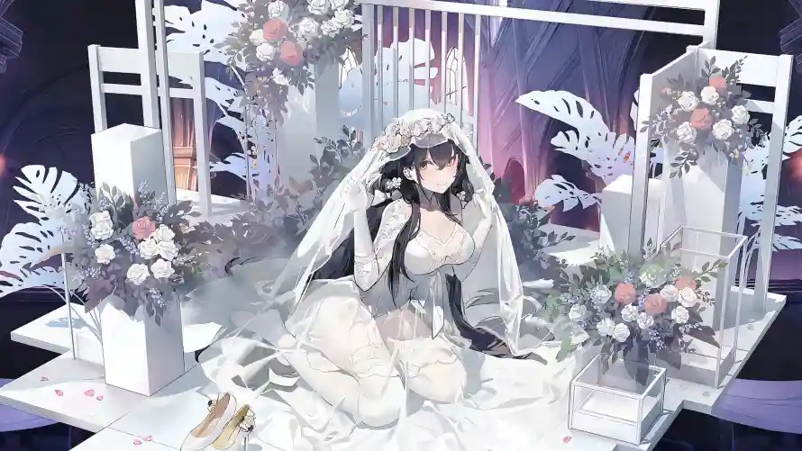 4k头纱壁纸-插画 - 新娘-鲜花「哲风壁纸」