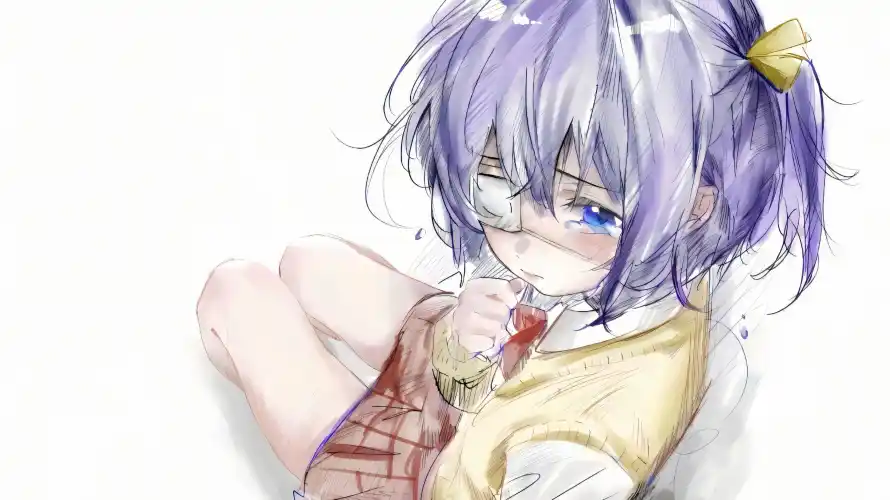 3k少女壁纸-手绘 - 眼罩-紫发「哲风壁纸」