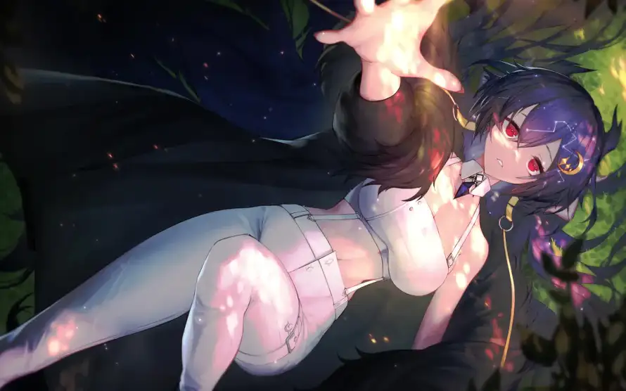2k原神壁纸-夜晚 - 少女-树叶「哲风壁纸」