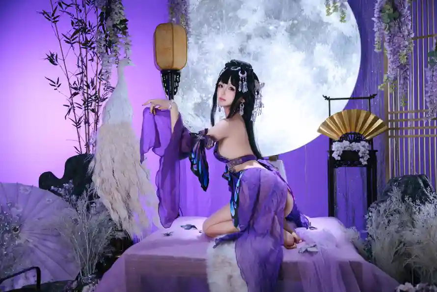 8k古装壁纸-古风 - 圆月-少女「哲风壁纸」