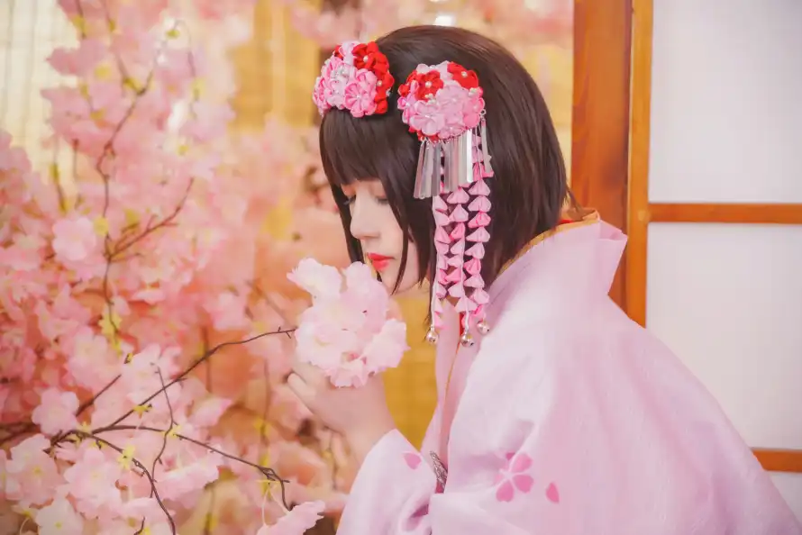 8k侧颜壁纸-发饰 - 和室-和服「哲风壁纸」