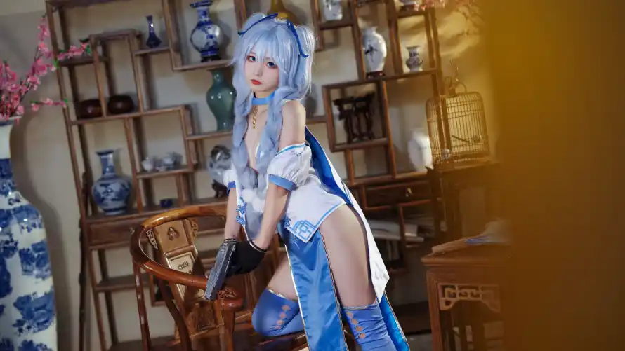 6k中式壁纸-古风 - 少女-蓝发「哲风壁纸」