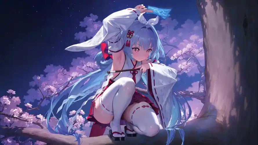 4k兽耳壁纸-夜景 - 树木-樱花「哲风壁纸」