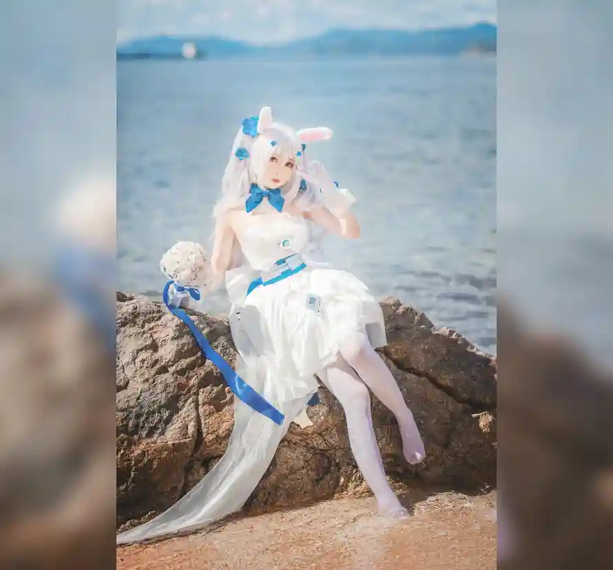 4k兔耳壁纸-婚纱 - 拉菲-沙滩「哲风壁纸」