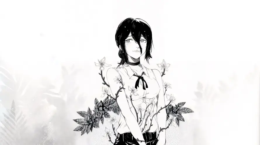 3k手绘壁纸-插画 - 短发-花朵「哲风壁纸」