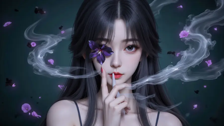 6k国漫壁纸-女神 - 烟幕-紫花「哲风壁纸」