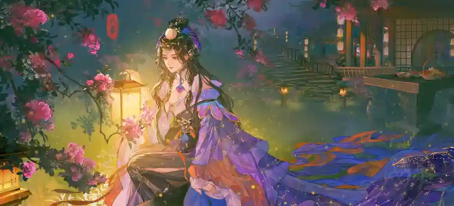 2k古风壁纸-园林 - 夜晚-提灯「哲风壁纸」