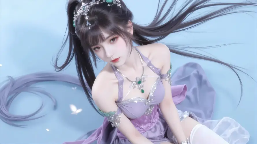 2k小舞壁纸-紫裙 - 美女-长发「哲风壁纸」