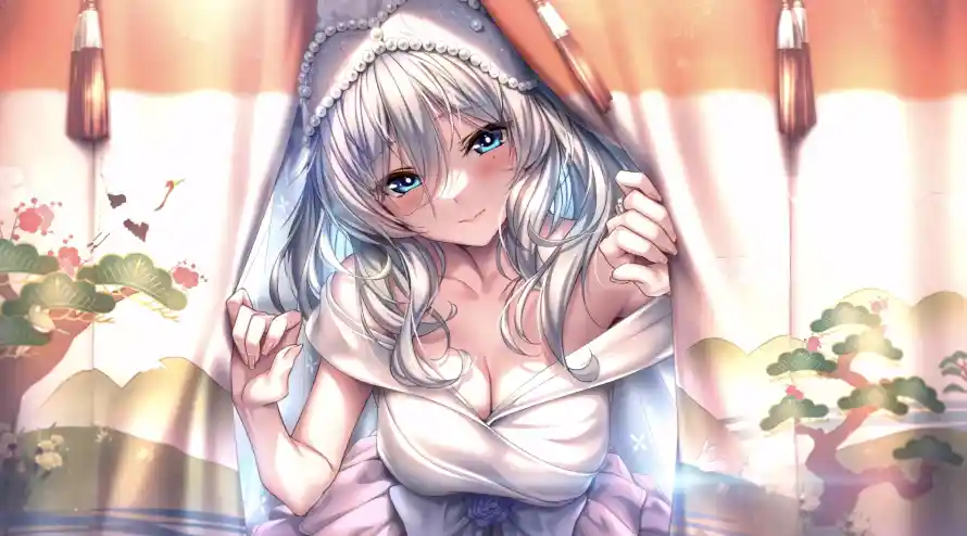 5k和风壁纸-婚纱 - 少女-暖光「哲风壁纸」
