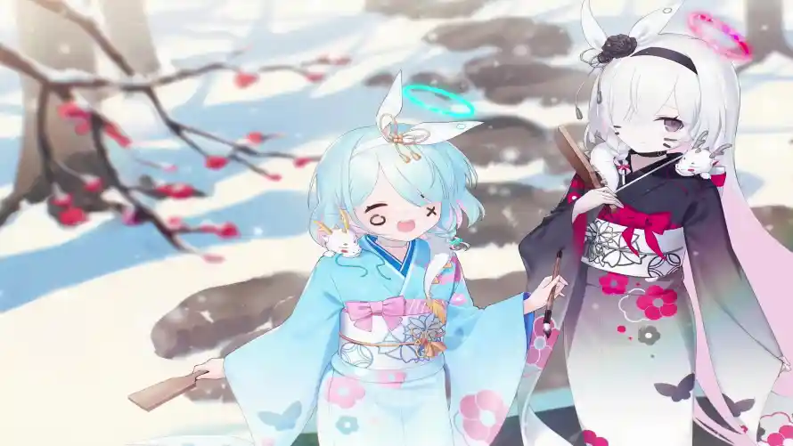 5k冬日壁纸-和服 - 梅花-白毛「哲风壁纸」