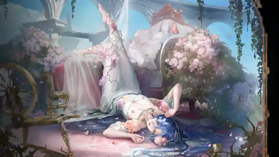 4k休憩壁纸-纱帘 - 花团-蓝发「哲风壁纸」