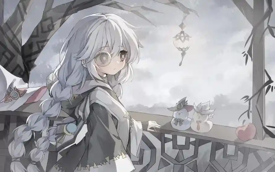 2k古风壁纸-少女 - 庭院-树枝「哲风壁纸」