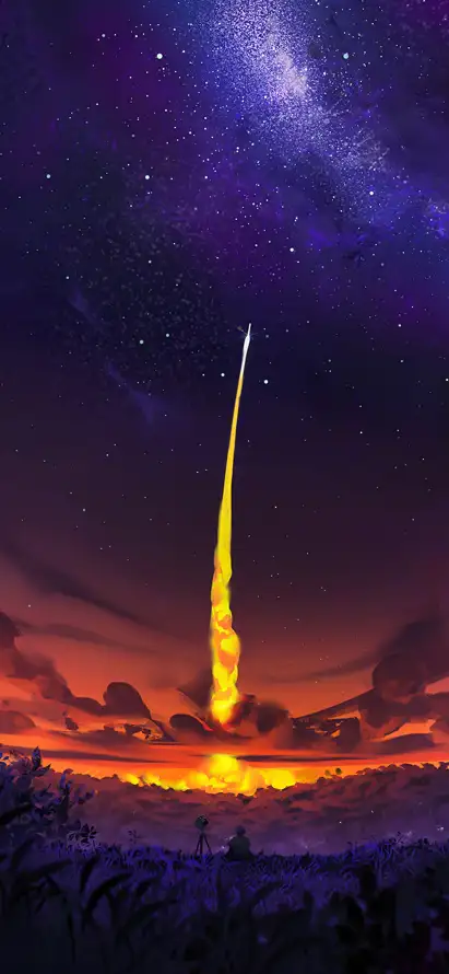 4k发射壁纸 - 夜空 - 星空 - 火焰「哲风壁纸」