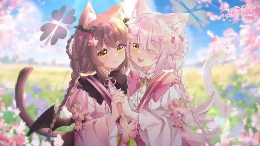 4k插画壁纸-晴天 - 樱花-猫尾「哲风壁纸」