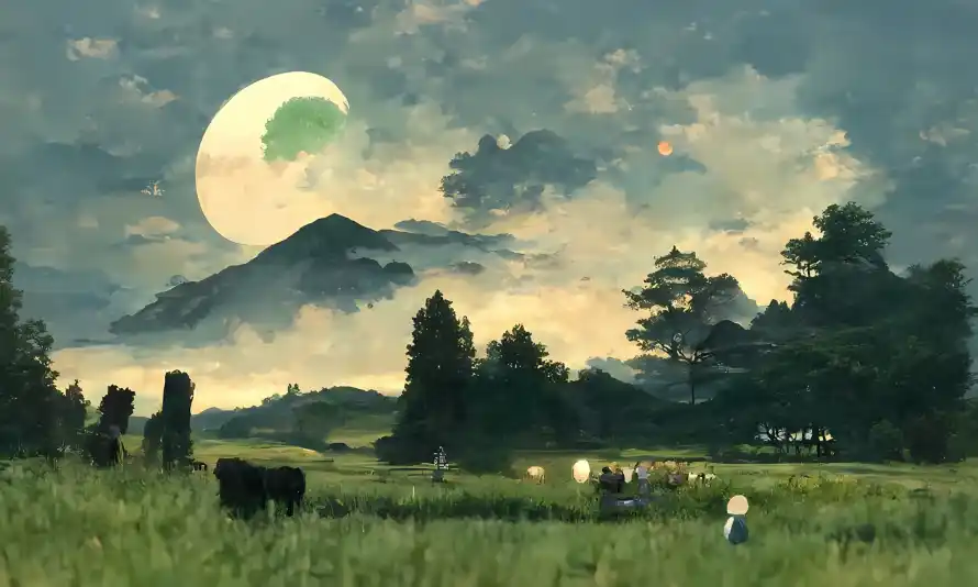 2k夜景壁纸-插画 - 月亮-树林「哲风壁纸」