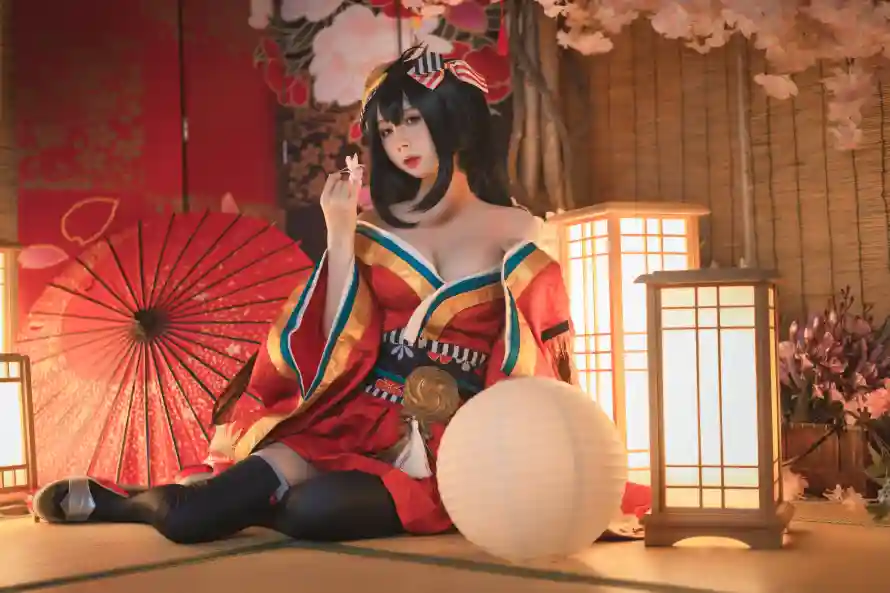 6k和服壁纸-樱花 - 黑丝-油纸伞「哲风壁纸」