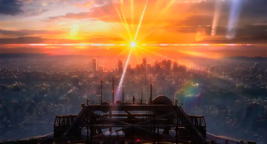 3k动漫壁纸-城市 - 夕阳-天台「哲风壁纸」