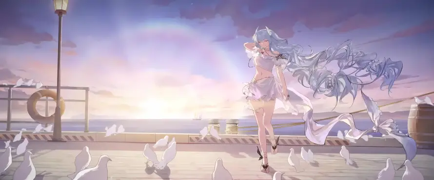 4k少女壁纸-日落 - 海边-白鸽「哲风壁纸」