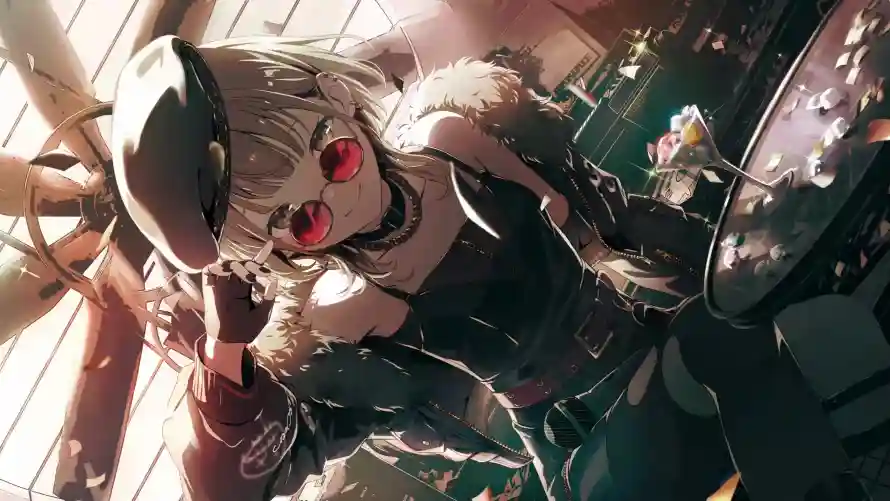 4k少女壁纸-猫耳 - 皮衣-红瞳「哲风壁纸」
