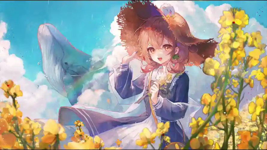4k插画壁纸-治愈 - 白云-草帽「哲风壁纸」