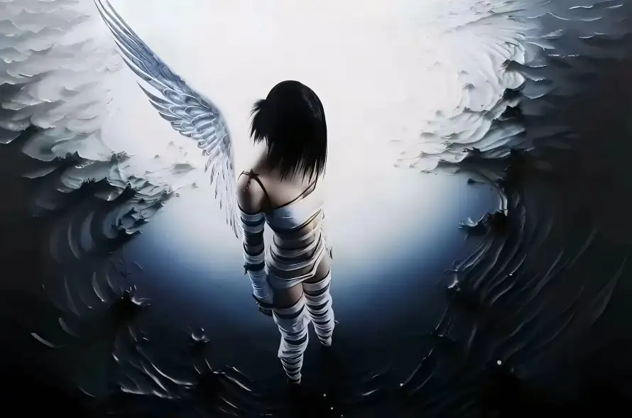5k吊带壁纸-少女 - 水面-短发「哲风壁纸」