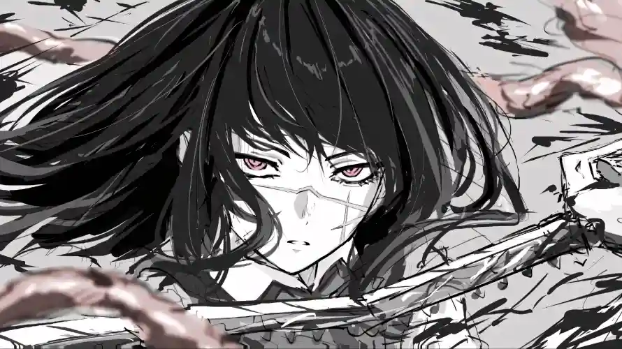 5k冷艳壁纸-少女 - 红瞳-血迹「哲风壁纸」