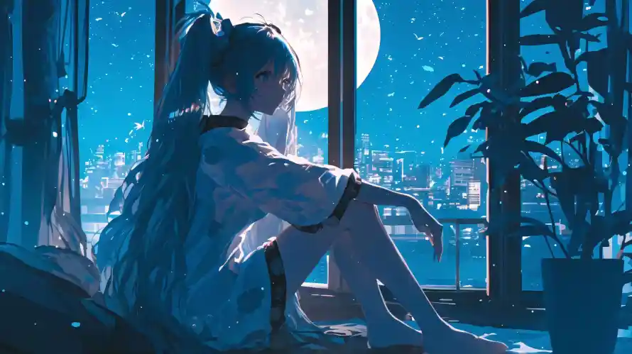 5k夜晚壁纸-居家 - 月夜-绿植「哲风壁纸」