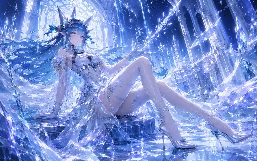 2k冰面壁纸-少女 - 插画-蓝发「哲风壁纸」