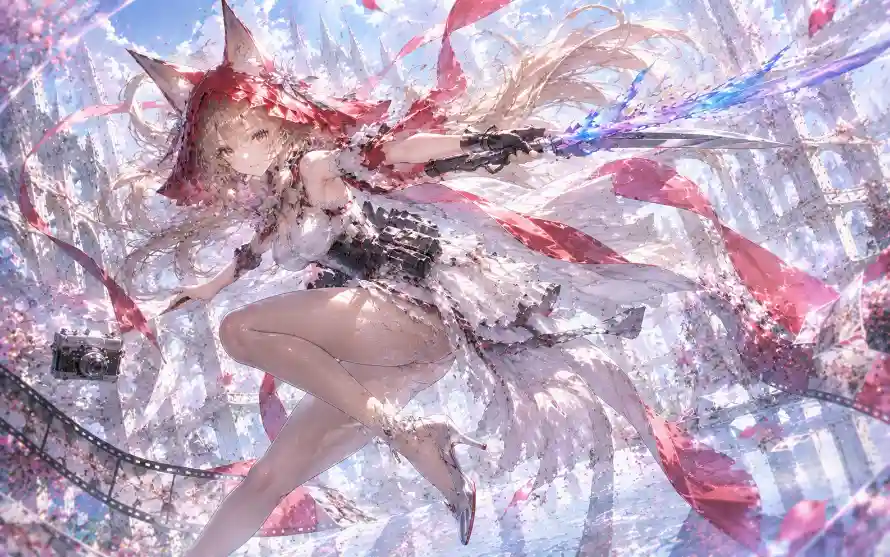 2k丝带壁纸-兽耳 - 少女-樱花「哲风壁纸」