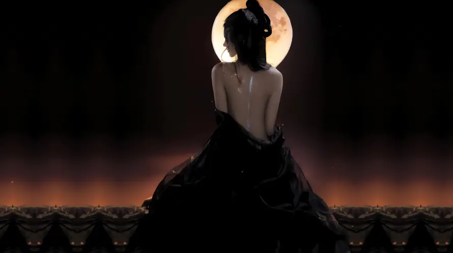 4k人像壁纸-古风 - 少女-月亮「哲风壁纸」
