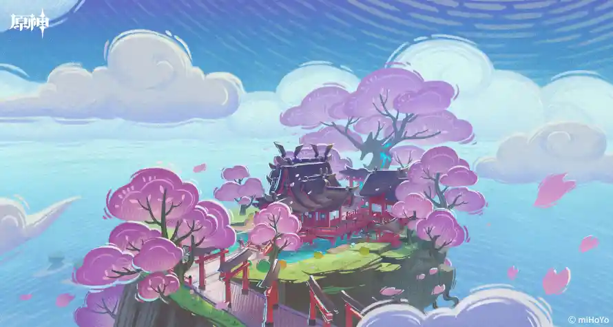 3k原神壁纸-樱花 - 白云-稻妻「哲风壁纸」