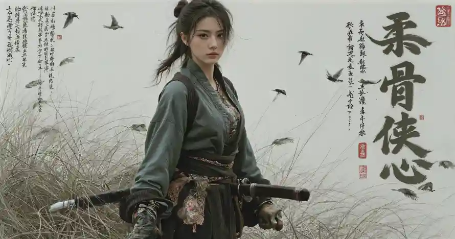 3k书法壁纸-佩剑 - 侠女-冷艳「哲风壁纸」