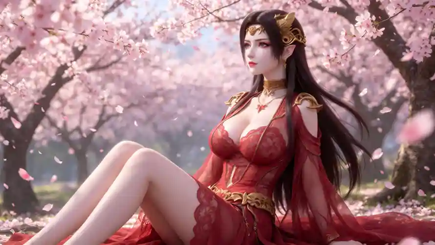 8k3D壁纸-坐姿 - 尖耳-花瓣「哲风壁纸」