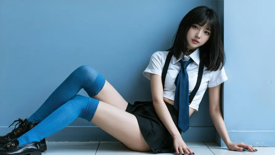3k制服壁纸-坐姿 - 壁纸-少女「哲风壁纸」
