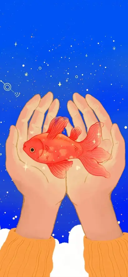 4k双手壁纸 - 捧鱼 - 插画 - 毛衣「哲风壁纸」