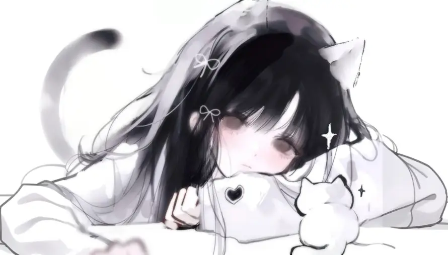 2k低头壁纸-卫衣 - 小猫-少女「哲风壁纸」