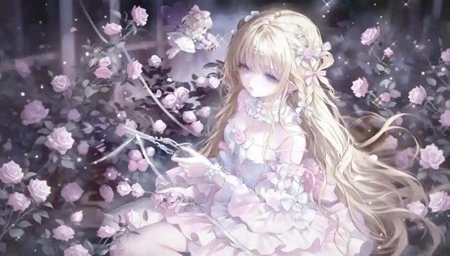 2k少女壁纸-粉色 - 翅膀-花丛「哲风壁纸」