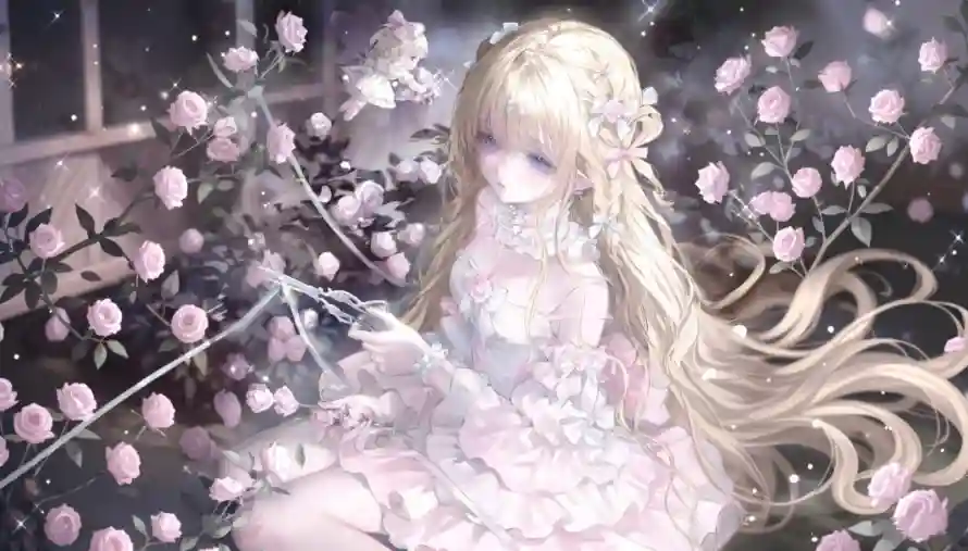 2k少女壁纸-编发 - 花丛-蓝瞳「哲风壁纸」